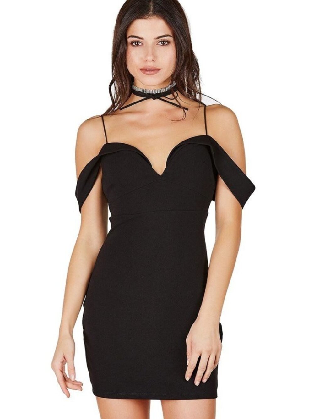 Makers Of Dreams Mini Dress Medium Crepe Cold Shoulder Sweetheart Neck Cocktail